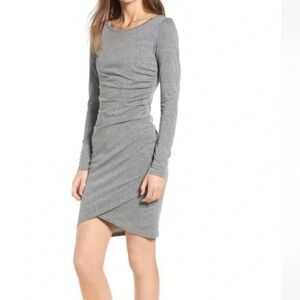 Leith Ruched Long Sleeve Dress Grey, Size XS NWT